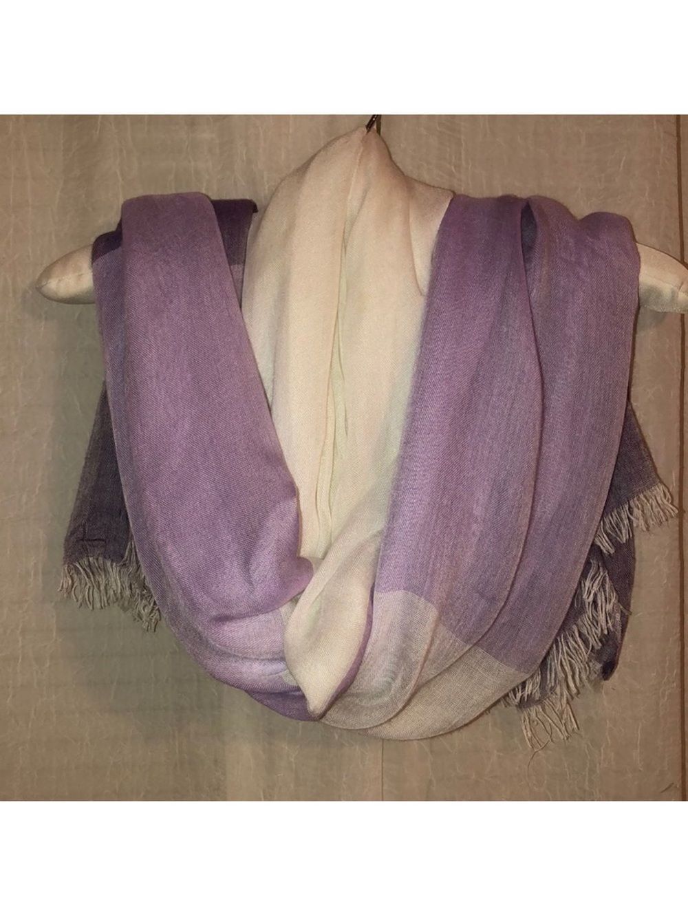 Light Sheer Purple Lavender White Raw Fringed Hem Long Scarf Wrap